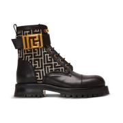 Balmain Charlie monogram jacquard- och läderrangerskor Black, Dam