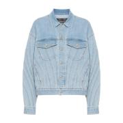 Mugler Blå Denim Jacka med Bronsdetalj Blue, Dam