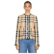 Burberry Check Bouclé Fransjacka Beige, Dam