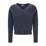 Brunello Cucinelli Cashmere V Neck Sweater Blue, Herr