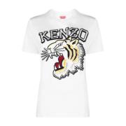 Kenzo Vita Tiger Varsity Broderade T-shirts och Polos White, Dam