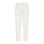 Brunello Cucinelli Vita Slim-Fit Jeans med Broderad Logotyp White, Her...