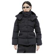 Moncler Quiltad Tech Jersey Jacka med Avtagbar Huva Black, Dam