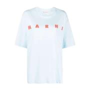 Marni Logo-Print Bomull T-Shirt Blue, Dam