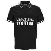 Versace Jeans Couture Logo R Bomull Piquet Polo Skjorta Black, Herr