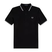 Fred Perry Slim Fit Twin Tipped Polo i Svart Porslin Black, Herr