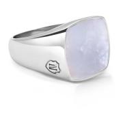Nialaya Men's Silver Signet Ring with Natural White Shell Gray, Herr
