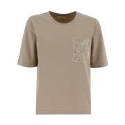 Panicale Broderad Crew Neck T-shirt Beige, Dam