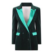 Hebe Studio Sammet Dubbelknäppt Blazer Green, Dam