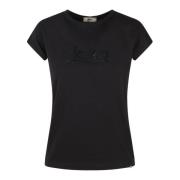 Herno Rhinestone Logo Jersey T-Shirt Black, Dam