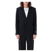 Msgm Dubbelknäppt Svart Blazer Black, Herr