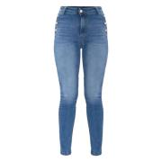 Kocca Distressed Skinny Jeans med Dekorativa Knappar Blue, Dam