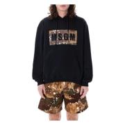 Msgm Camo Box Logo Hoodie Black, Herr