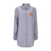Etro Randig silkeskjorta med broderad logotyp Blue, Dam