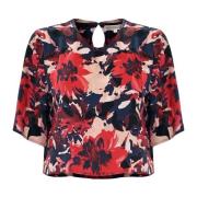 Kocca Blommig V-ringad kort blus Red, Dam