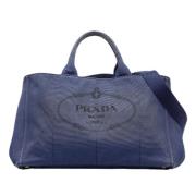 Prada Vintage Pre-owned Canvas handvskor Blue, Dam