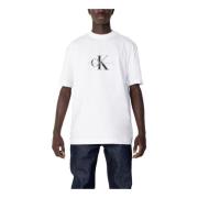 Calvin Klein Jeans Vit Tryckt Rund Hals T-shirt White, Herr