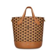 Bally Präglad läder bucket bag med tvåfärgat design Brown, Dam