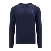 Ralph Lauren Blå Stickad Tröja med V-Hals Blue, Herr