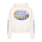 Rhude Ivory Bomull Jersey Hoodie med Rhude Hotel Print White, Herr