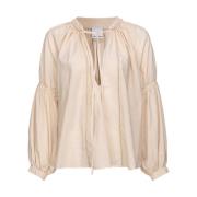 Pinko Broderad Bomull Muslin Blus Beige, Dam