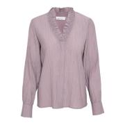 Karen by Simonsen Minimal Gray Blus med Volangdetaljer Purple, Dam