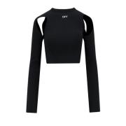 Off White Stretch Nylon Crew-Neck Top med Cut-Out Detalj Black, Dam