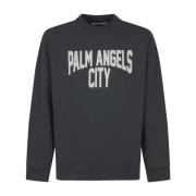 Palm Angels City Washed Crew Sweaters Gray, Herr