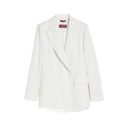 Max Mara Dubbelknäppt Blazer i Vit Satin White, Dam