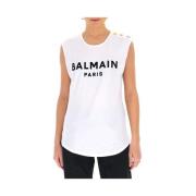 Balmain White Cotton T-Shirt With Flocked Black Logo White, Dam