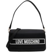 Love Moschino Svart Logotyp Skulderväska med Justerbar Rem Black, Dam