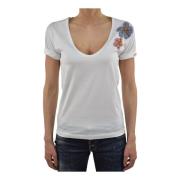 Dsquared2 Logo Bomull T-shirt med Blomsterdetaljer White, Dam