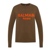 Balmain Ull Logo Tröja Brown, Herr