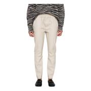 10Days Cropped Joggerbyxor med Faux Läder Look Beige, Dam