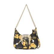 Versace Jeans Couture Svart Barocktryck Hobo Axelväska med Avtagbar Re...