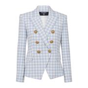 Balmain Gingham tweedjacka med 6 knappar Blue, Dam