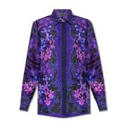 Versace Silketryckt skjorta med Orchidea Barocco-tryck Purple, Dam