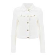 Palm Angels Kort Jeansjacka med Guldtonade Metallkanter White, Dam