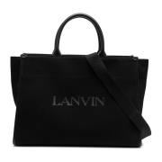Lanvin Canvas Shopper Väska med Läderdetalj Black, Dam