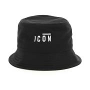 Dsquared2 Icon Bucket Hat i bomullsgabardin Black, Herr