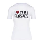 Versace T-shirt med tryckt logga och hjärtmotiv White, Dam