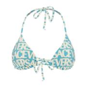 Versace Metallic-Trimmed Allover Bikini Top Blue, Dam