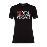 Versace T-shirt med tryckt logga och hjärt detaljer Black, Dam