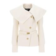 Balmain Bältad dubbelknäppt peacoat White, Dam