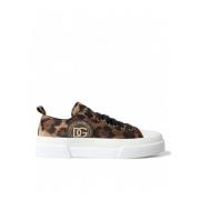 Dolce & Gabbana Leopard Canvas Casual Sneakers Brown, Herr