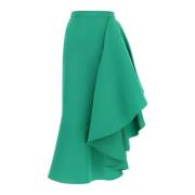 Alexander McQueen Asymmetrisk kjol med maxi flounce Green, Dam