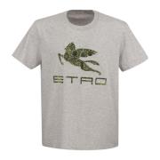 Etro T-shirt med logga och Pegasus blommönster Gray, Herr