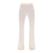 Palm Angels Monogram Lurex Stickade Byxor Beige, Dam