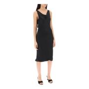 Norma Kamali Satin Drape Neck Midi Klänning Black, Dam