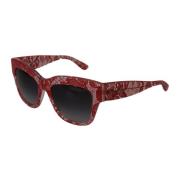 Dolce & Gabbana Röd Vit Spets Solglasögon med Grå Gradient Lins Red, D...